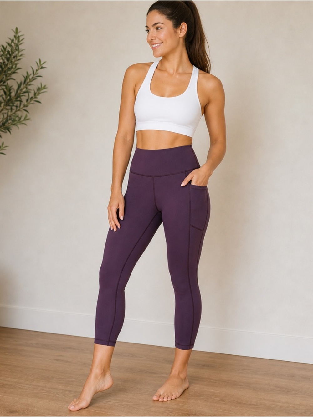 Zyia High Rise Pocket Leggings Plum Purple 7/8 Athletic Workout Yoga Pants